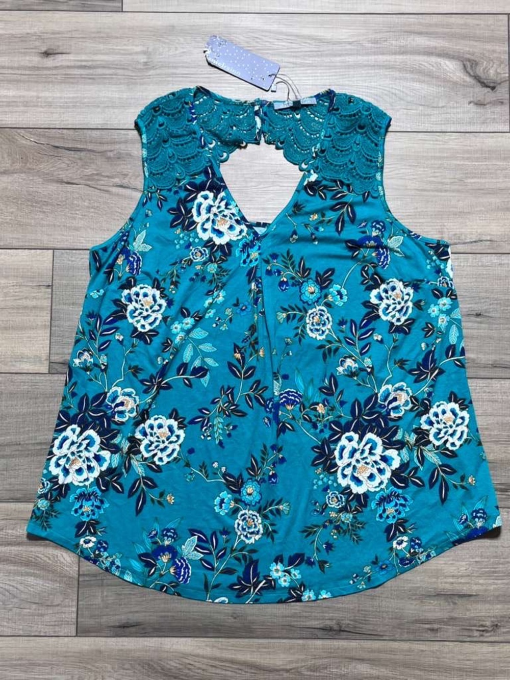Daniel Rainn Womens Lace Detail Floral Tank Top Size 1X‎ Cutout Back
